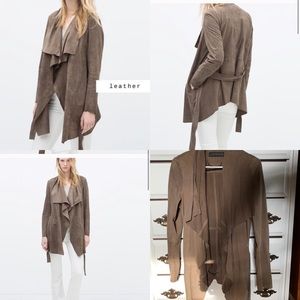 Zara goat leather drape belt jacket